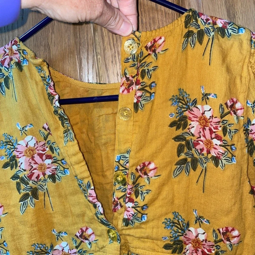 Pink Chicken Girl's Size 12Y Puff Sleeve Beaded Sleeves Floral Pleated